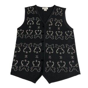 Vintage Sostanza Sweater Vest Womens Medium Black Beaded Acrylic Wool Blend 90s